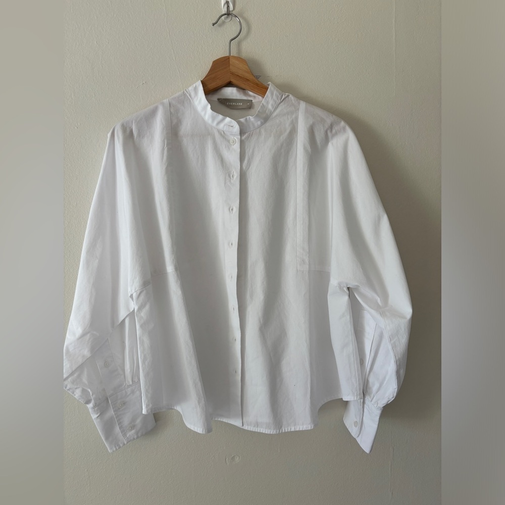 Everlane cotton collarless short button up shirt sz M